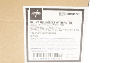 Medline SYR110022F Blunt Fill Ndle with Filter 18G x 1.5inch - Box of 100